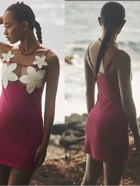 Bahia Maria Plumeria Stretch Mesh Flower Mini Dress Small